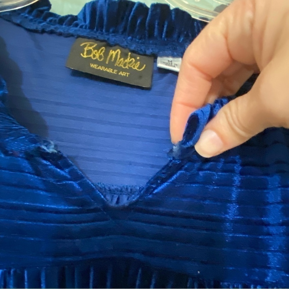 Bob Mackie Blue Velvet Boho Bell Sleeve Dress Sz Medium - Picture 4 of 8